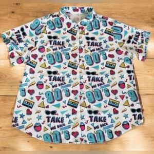 Take Me Back To The‎ 90s Shirt Womens Size 2X Button Up White 90s Retro